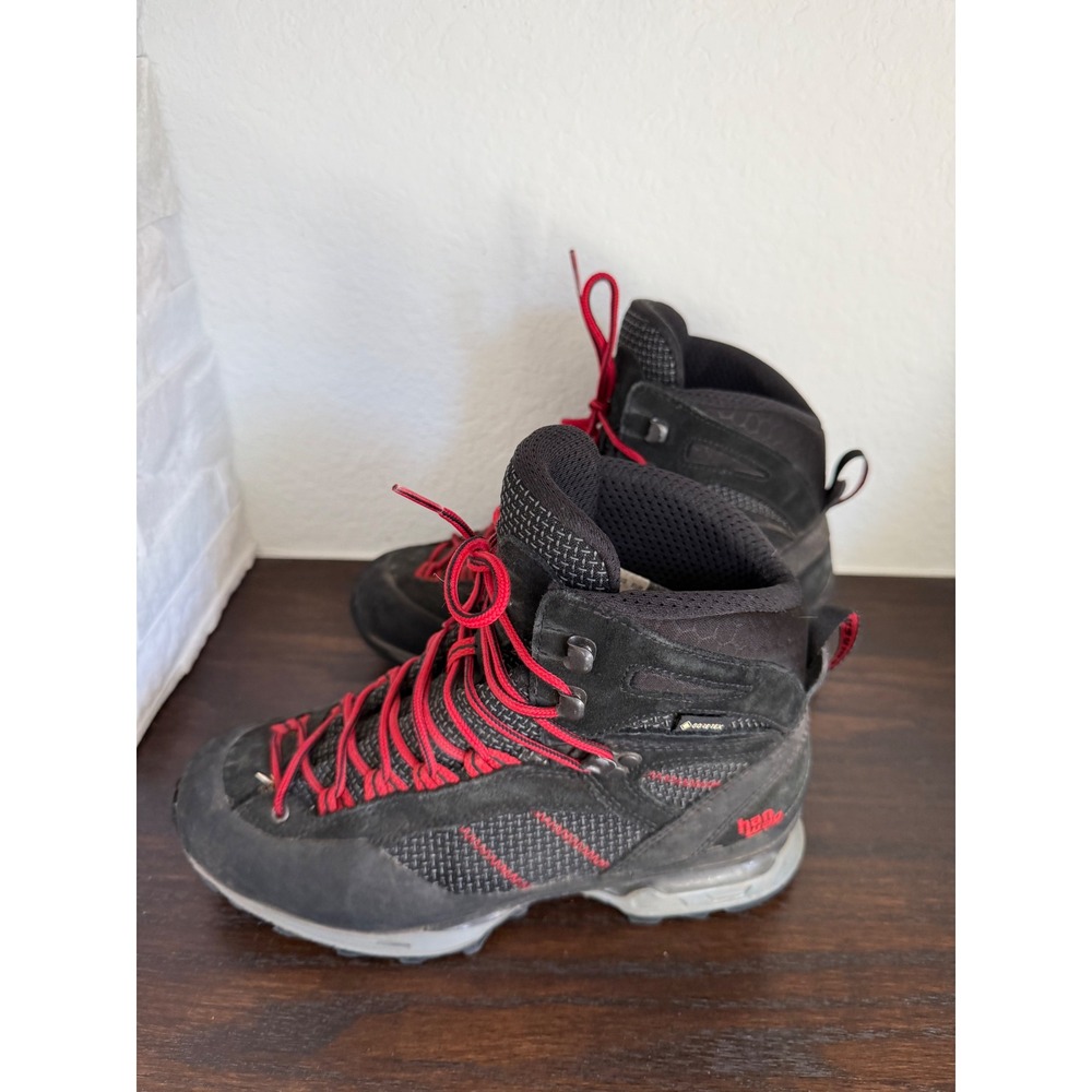 Hanwag Badile Gore-Tex Mens Hiking Boots Black Red Suede Vibram Size US 8